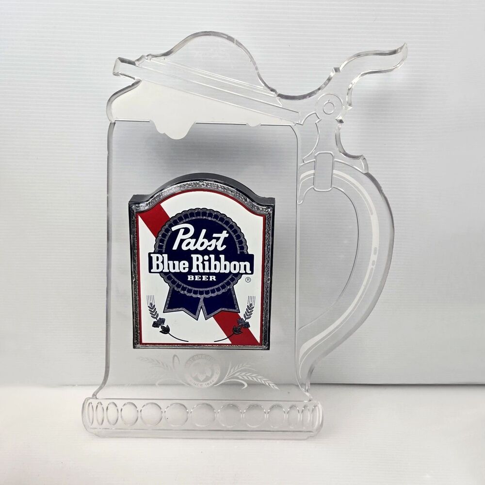 Vintage Pabst Blue Ribbon Beer Clear Plastic Stein Light Up Sign PBR NO Cord